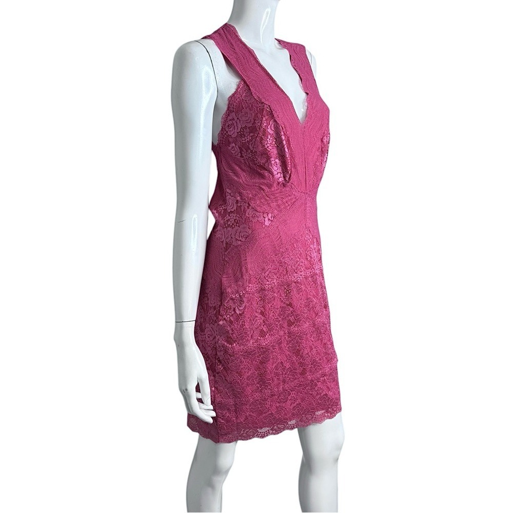 Guess Lace Sleeveless V-Neck Berry Fuschia SL Lisette Midi Dress
